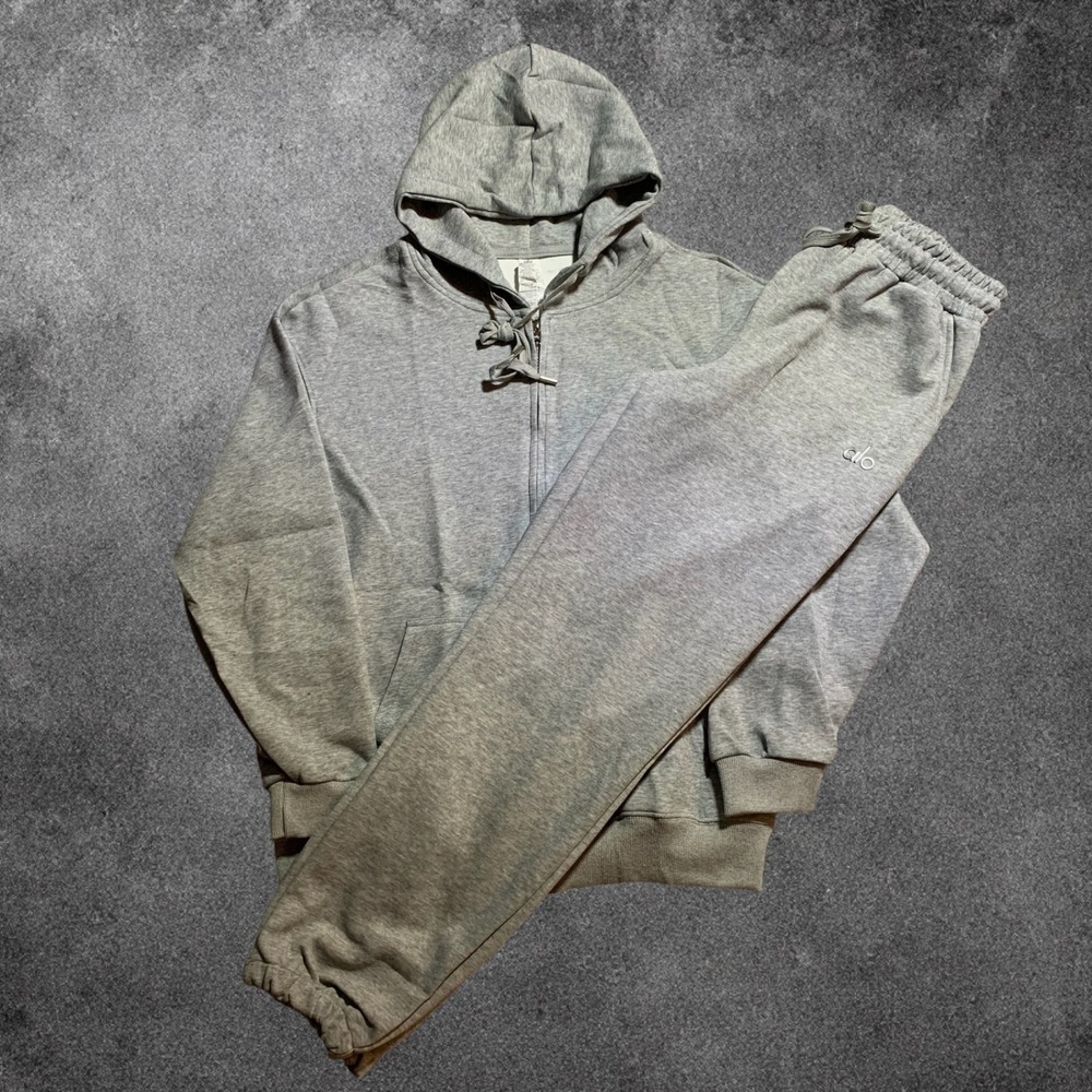 Alo Yoga Accolade Hoodie Sweatpants Set Mens Large Grey Zip Up Tracksuit Cuffed